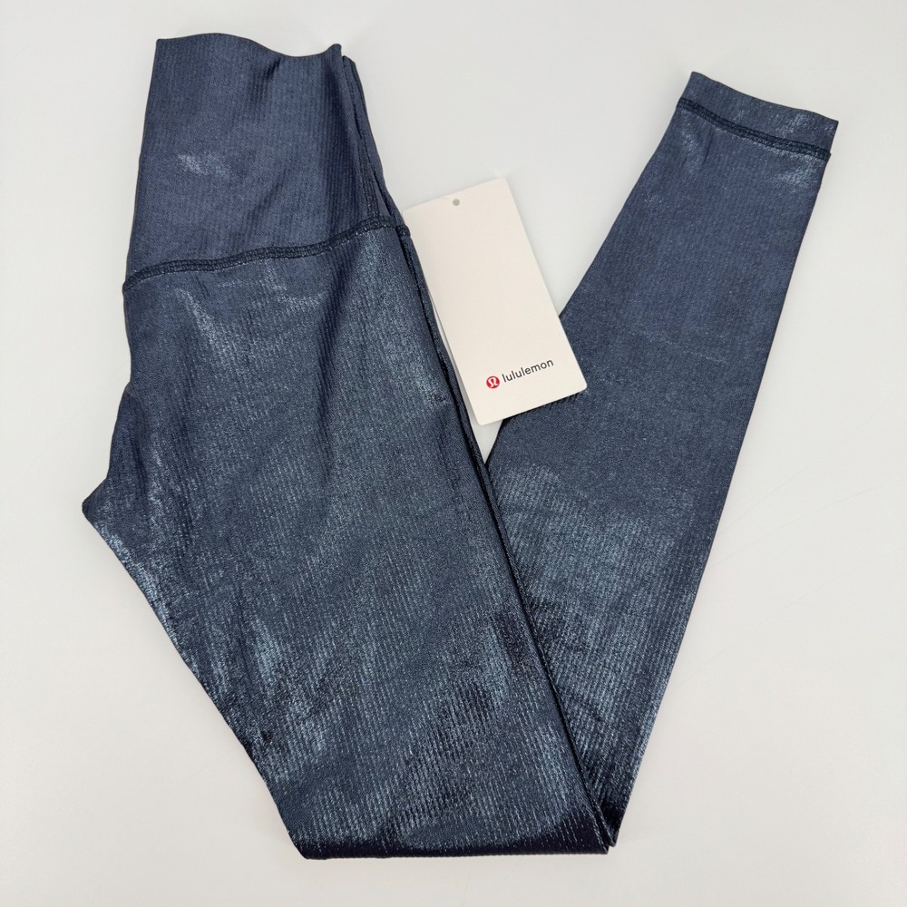 Lululemon Align HR Ribbed Shine Pant‎ 28" Dark Blue Nulu Fabric Size 2 NWT